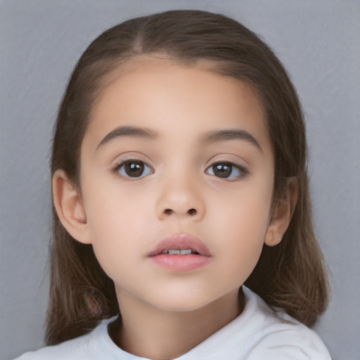 Neutral white child female with medium  brown hair and brown eyes