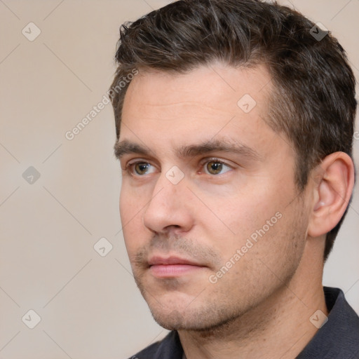 Neutral white adult male with short  brown hair and brown eyes