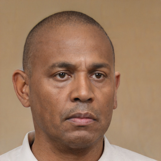 Neutral black adult male with short  brown hair and brown eyes