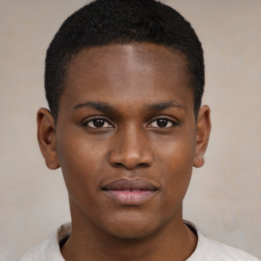 Neutral black young-adult male with short  brown hair and brown eyes
