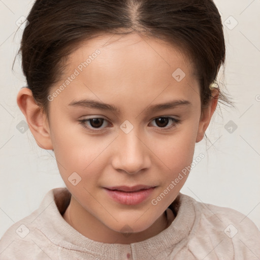 Joyful white child female with short  brown hair and brown eyes