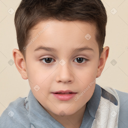 Joyful white child male with short  brown hair and brown eyes