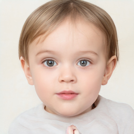 Neutral white child female with medium  brown hair and blue eyes