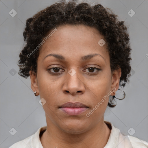 Neutral black young-adult female with short  brown hair and brown eyes