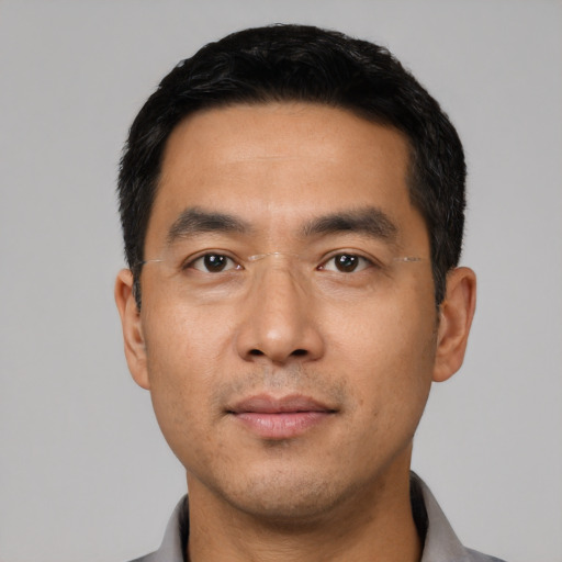 Neutral asian young-adult male with short  black hair and brown eyes