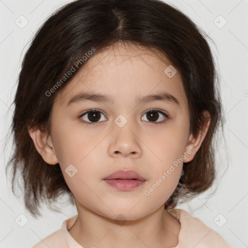 Neutral white child female with medium  brown hair and brown eyes