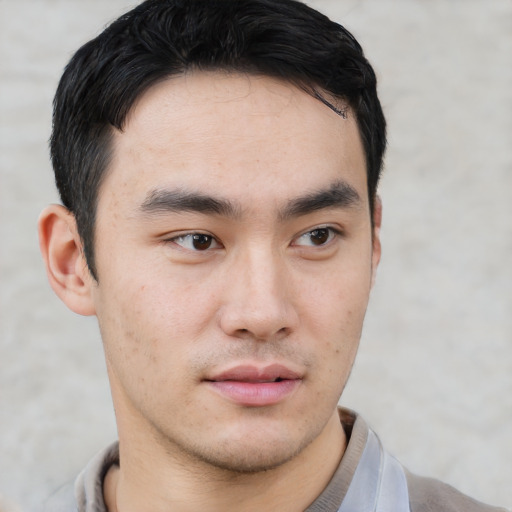 Neutral asian young-adult male with short  black hair and brown eyes