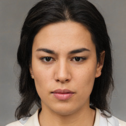 Neutral asian young-adult female with medium  black hair and brown eyes