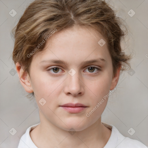 Neutral white child female with medium  brown hair and brown eyes