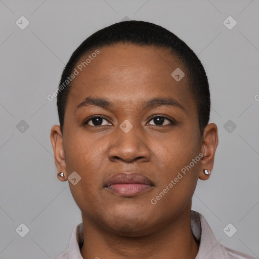 Neutral black young-adult male with short  brown hair and brown eyes