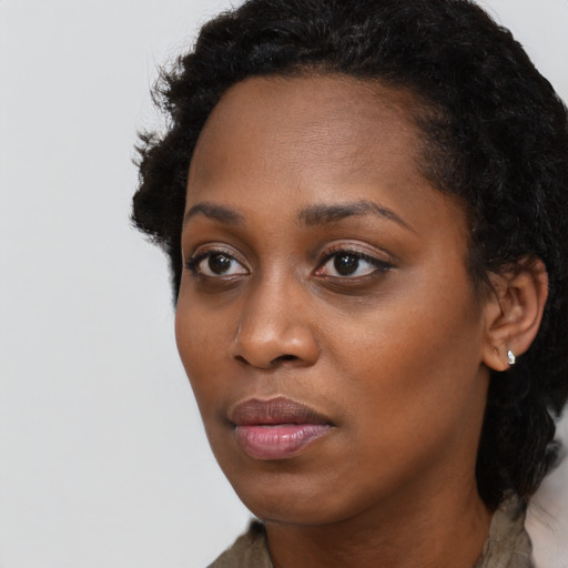 Neutral black young-adult female with long  black hair and brown eyes