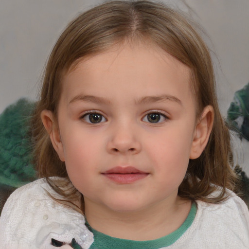 Neutral white child female with medium  brown hair and brown eyes