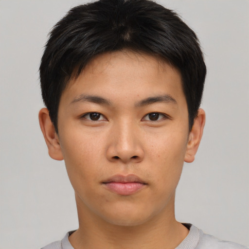 Neutral asian young-adult male with short  brown hair and brown eyes