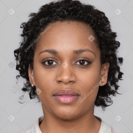 Neutral black young-adult female with short  brown hair and brown eyes