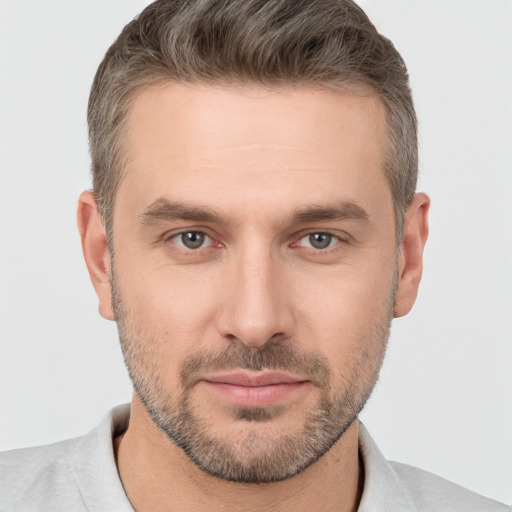 Neutral white adult male with short  brown hair and brown eyes