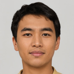 Neutral asian young-adult male with short  black hair and brown eyes