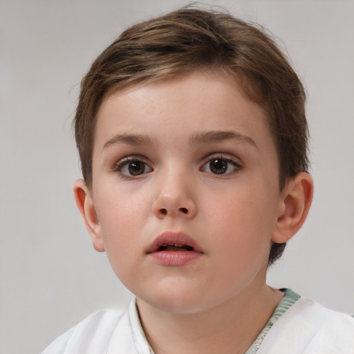 Neutral white child female with short  brown hair and brown eyes