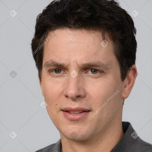 Neutral white adult male with short  brown hair and brown eyes