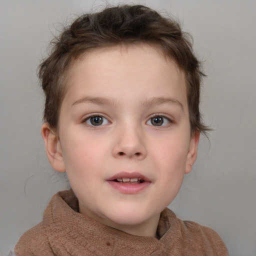 Neutral white child female with short  brown hair and blue eyes