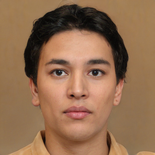 Neutral latino young-adult male with short  brown hair and brown eyes