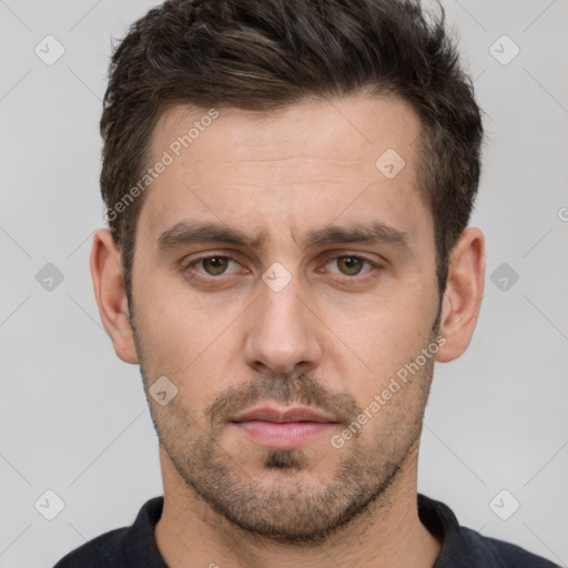 Neutral white adult male with short  brown hair and brown eyes