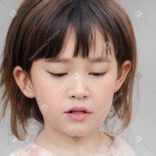 Neutral white child female with medium  brown hair and brown eyes