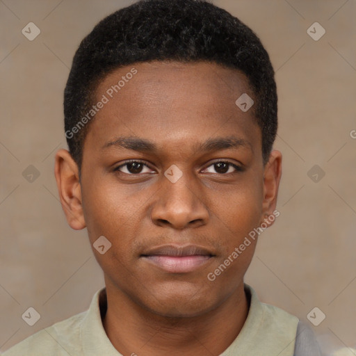 Neutral black young-adult male with short  brown hair and brown eyes
