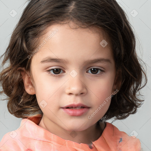 Neutral white child female with medium  brown hair and brown eyes