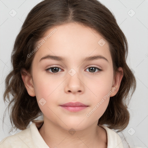 Neutral white child female with medium  brown hair and brown eyes