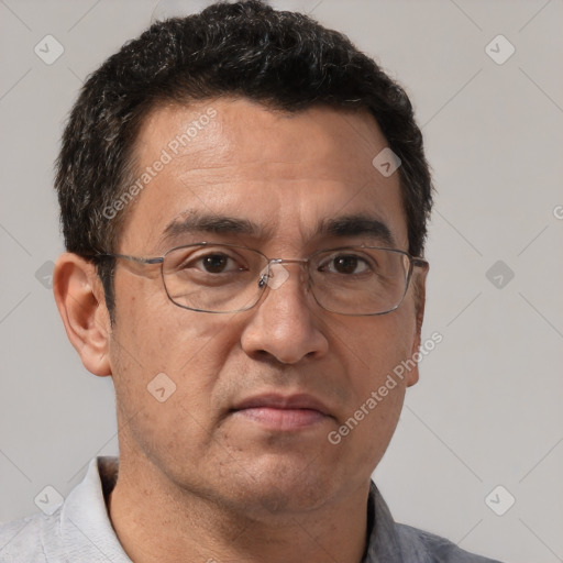 Neutral white adult male with short  brown hair and brown eyes