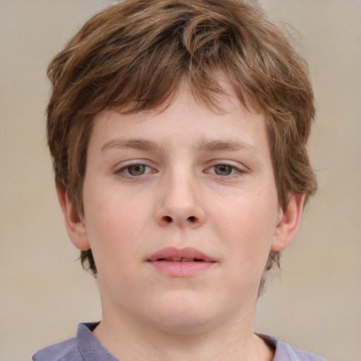 Neutral white child male with short  brown hair and grey eyes