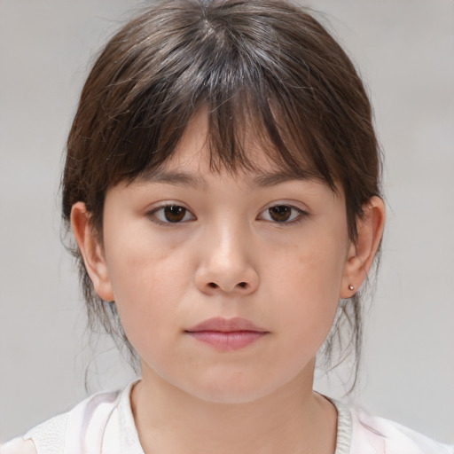 Neutral white child female with medium  brown hair and brown eyes