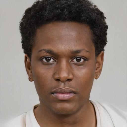 Neutral black young-adult male with short  brown hair and brown eyes