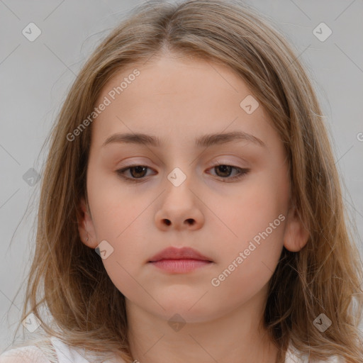 Neutral white child female with medium  brown hair and brown eyes