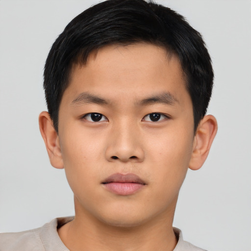 Neutral asian young-adult male with short  brown hair and brown eyes