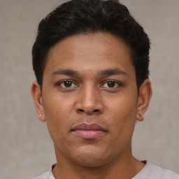 Neutral latino young-adult male with short  brown hair and brown eyes