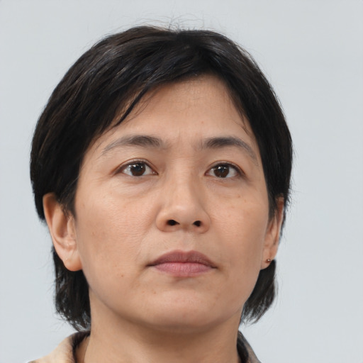 Neutral asian young-adult male with medium  brown hair and brown eyes