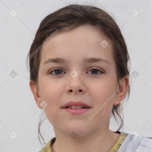 Neutral white child female with short  brown hair and brown eyes