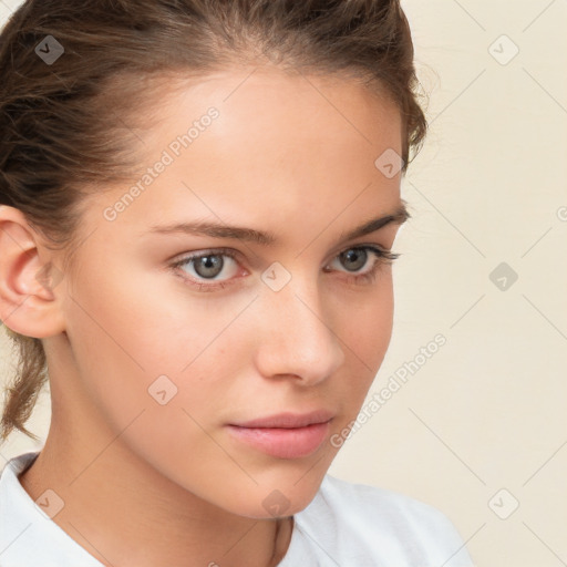 Neutral white child female with short  brown hair and brown eyes