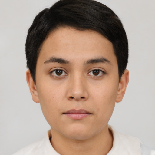 Neutral white young-adult male with short  black hair and brown eyes