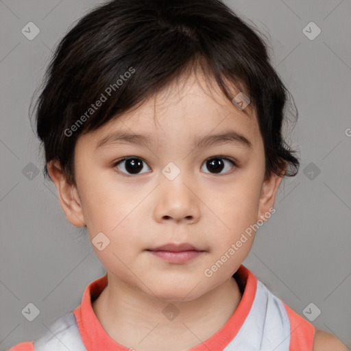 Neutral white child female with short  brown hair and brown eyes