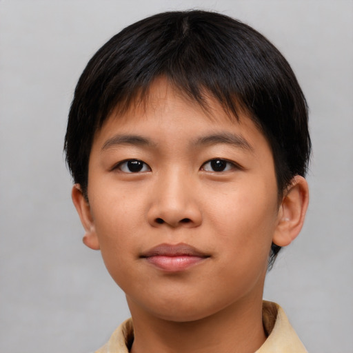 Neutral asian young-adult male with short  brown hair and brown eyes