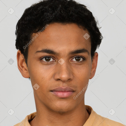 Neutral latino young-adult male with short  brown hair and brown eyes