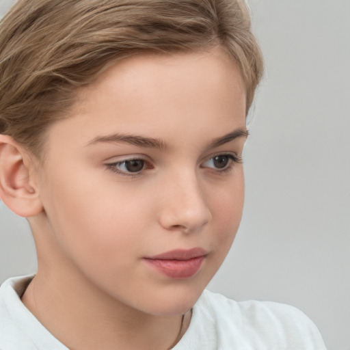 Neutral white child female with short  brown hair and brown eyes