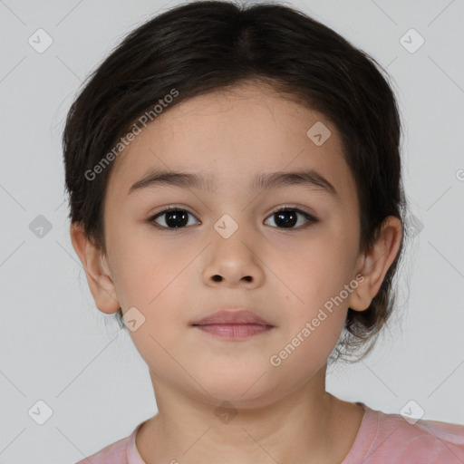 Neutral white child female with medium  brown hair and brown eyes