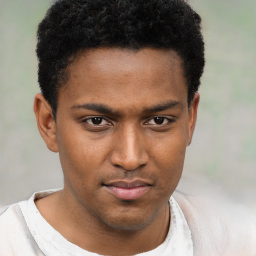 Neutral black young-adult male with short  brown hair and brown eyes