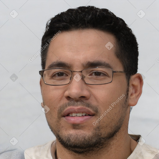 Neutral white young-adult male with short  black hair and brown eyes