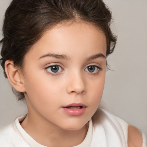 Neutral white child female with medium  brown hair and brown eyes