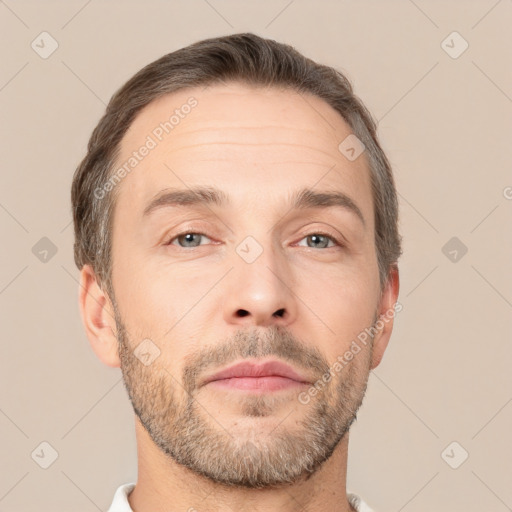 Neutral white adult male with short  brown hair and brown eyes