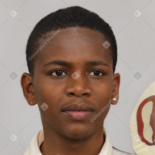 Neutral black young-adult male with short  brown hair and brown eyes